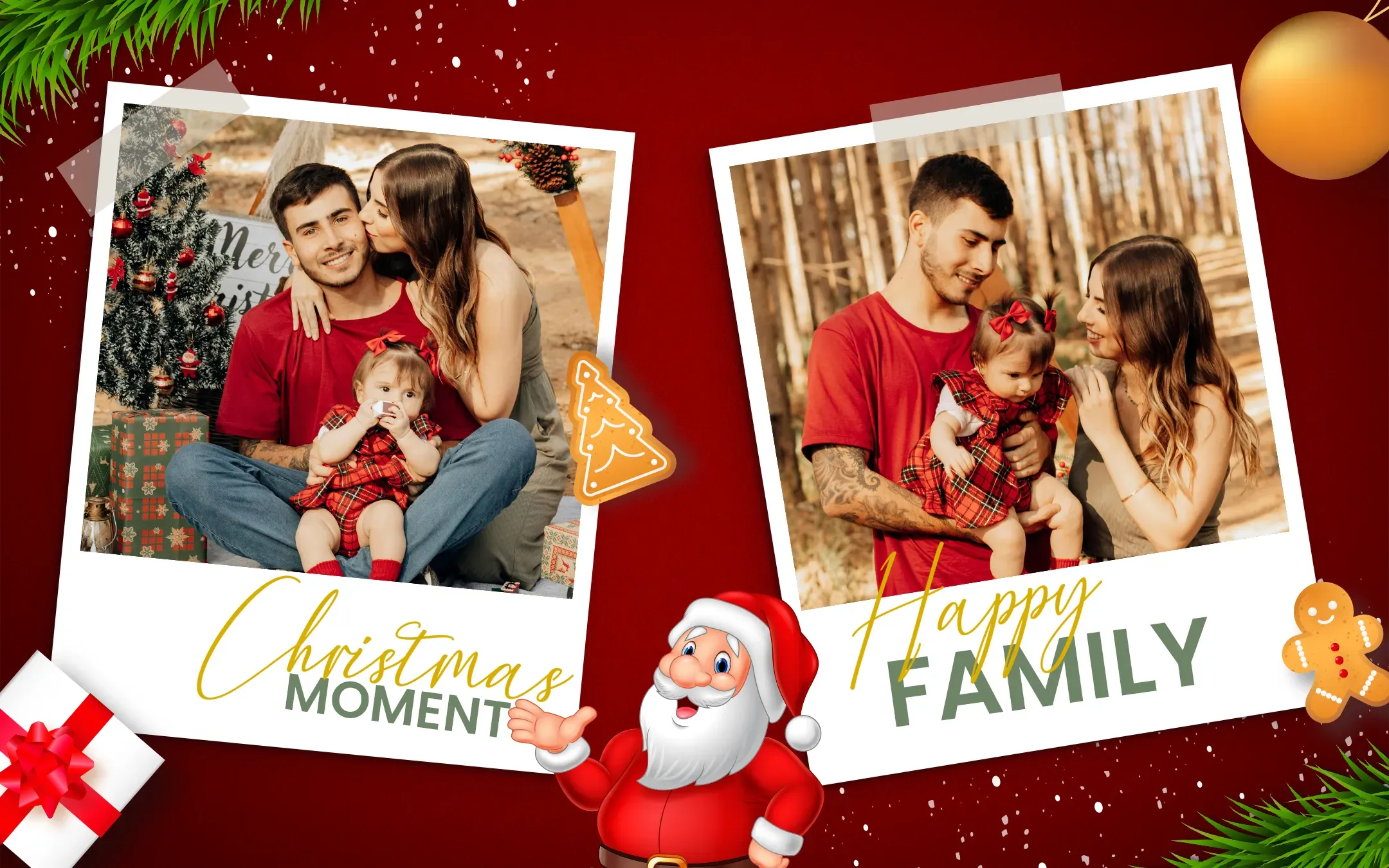 Christmas 2 - 2x6 printable vintage photo strip template frame
