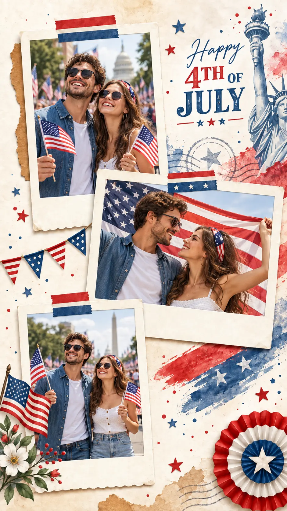 Independence Day 1 - 2x6 printable vintage photo strip template frame