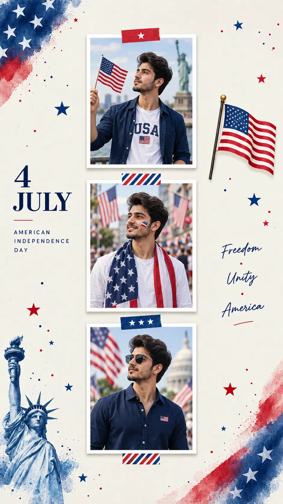Independence Day 3 - 2x6 printable vintage photo strip template frame