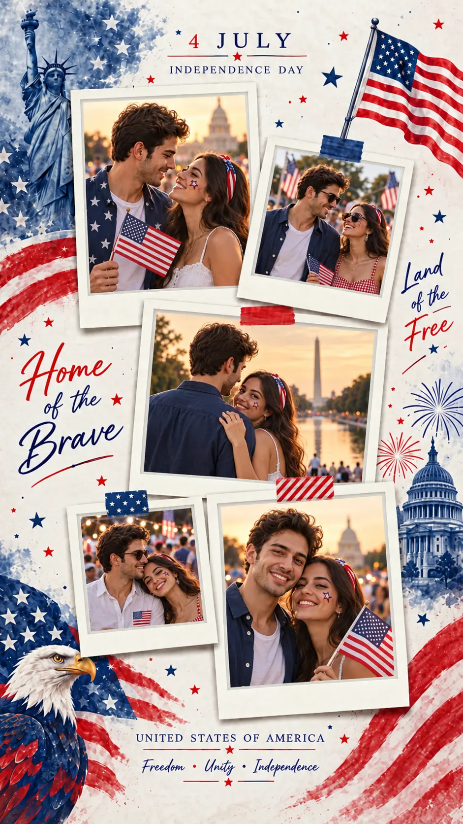 Independence Day 4 - 2x6 printable vintage photo strip template frame