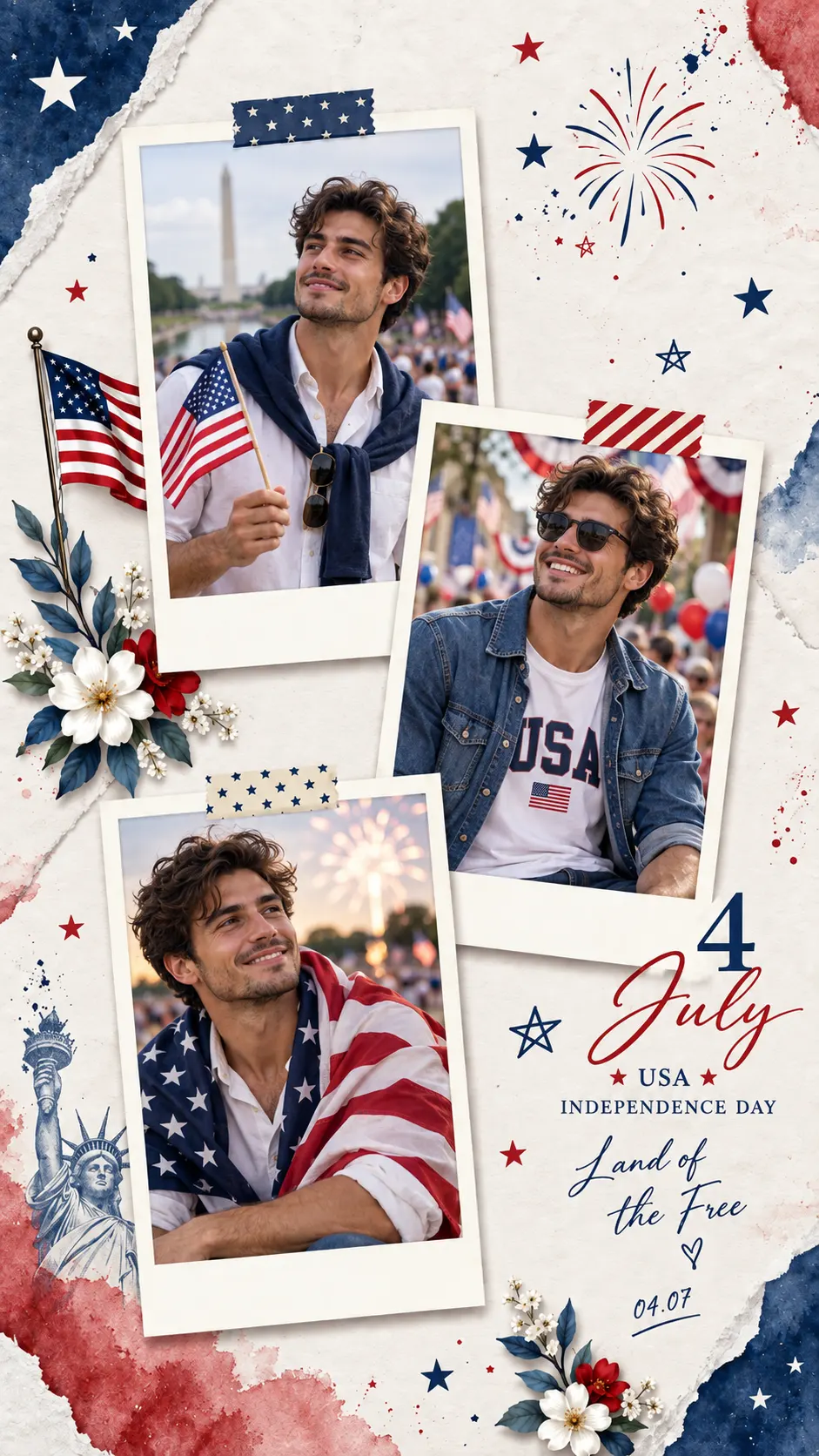 Independence Day 5 - 2x6 printable vintage photo strip template frame