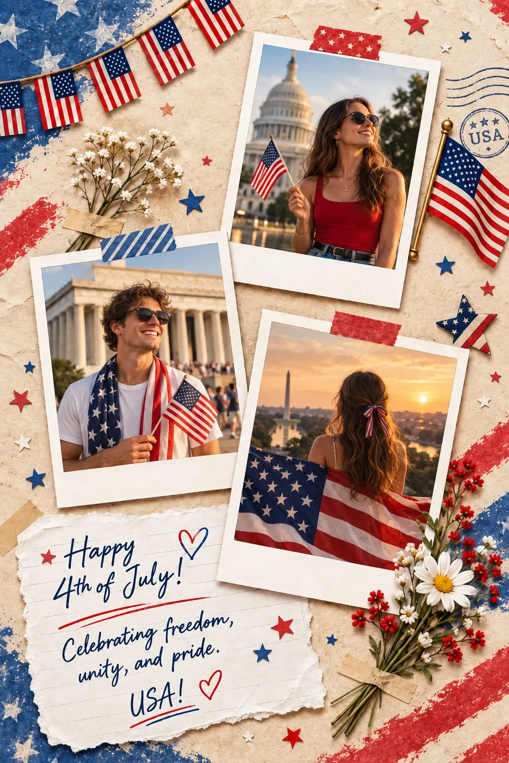 Independence Day 6 - 2x6 printable vintage photo strip template frame